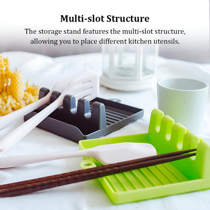 4 Slots Cooking Utensil Storage Rack | Silicone Spoon Rests Mat Stand