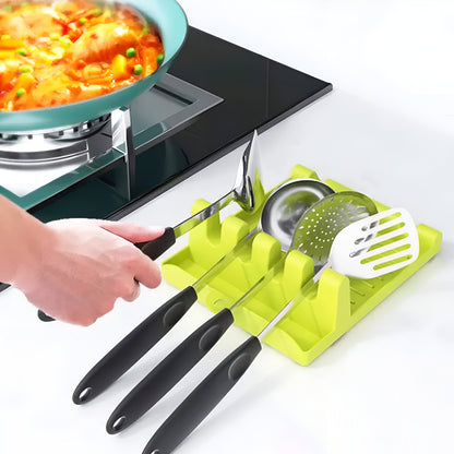 4 Slots Cooking Utensil Storage Rack | Silicone Spoon Rests Mat Stand