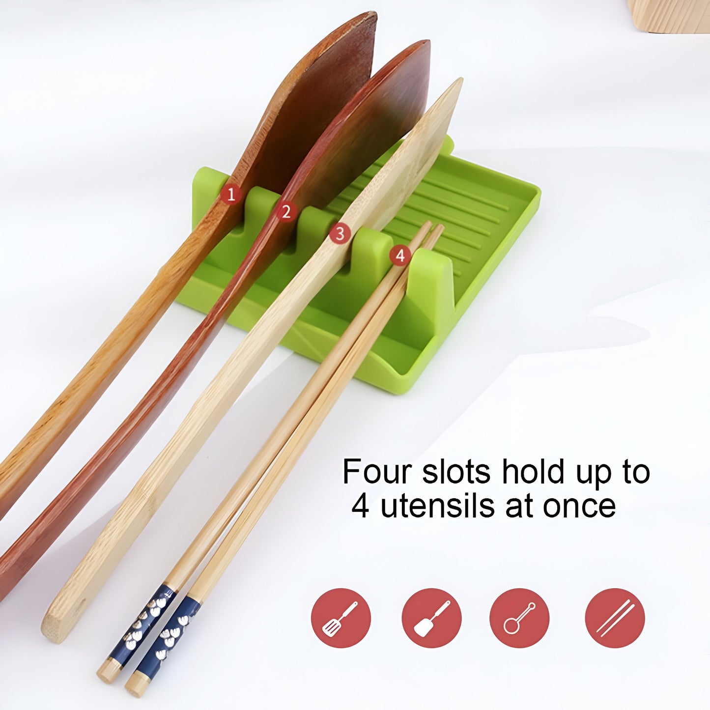 4 Slots Cooking Utensil Storage Rack | Silicone Spoon Rests Mat Stand