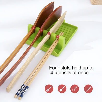 4 Slots Cooking Utensil Storage Rack | Silicone Spoon Rests Mat Stand