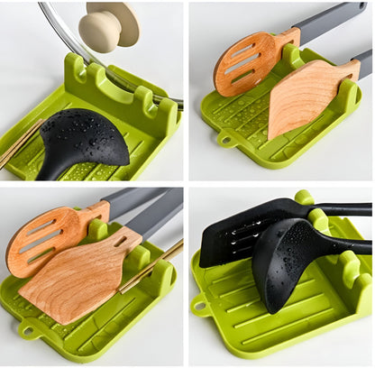 4 Slots Cooking Utensil Storage Rack | Silicone Spoon Rests Mat Stand