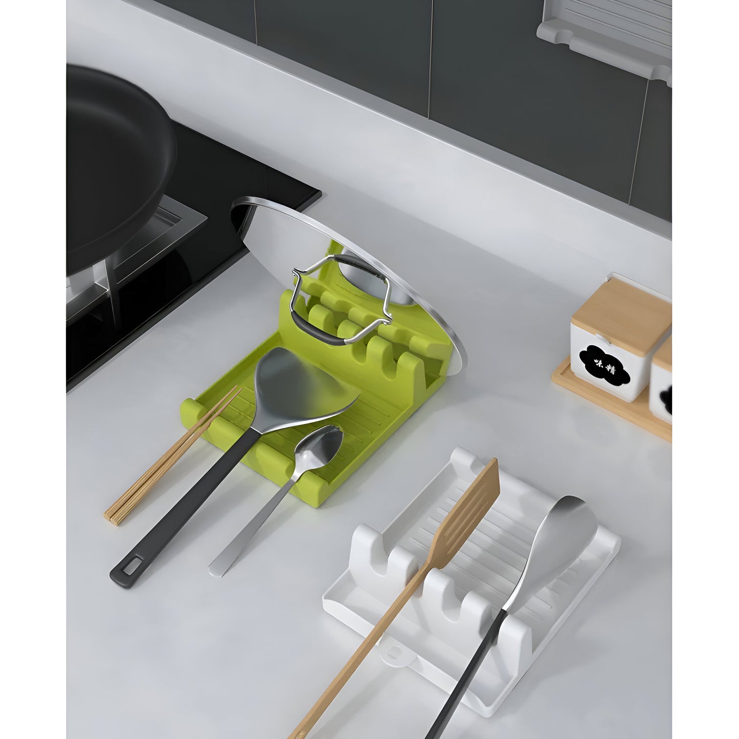 4 Slots Cooking Utensil Storage Rack | Silicone Spoon Rests Mat Stand