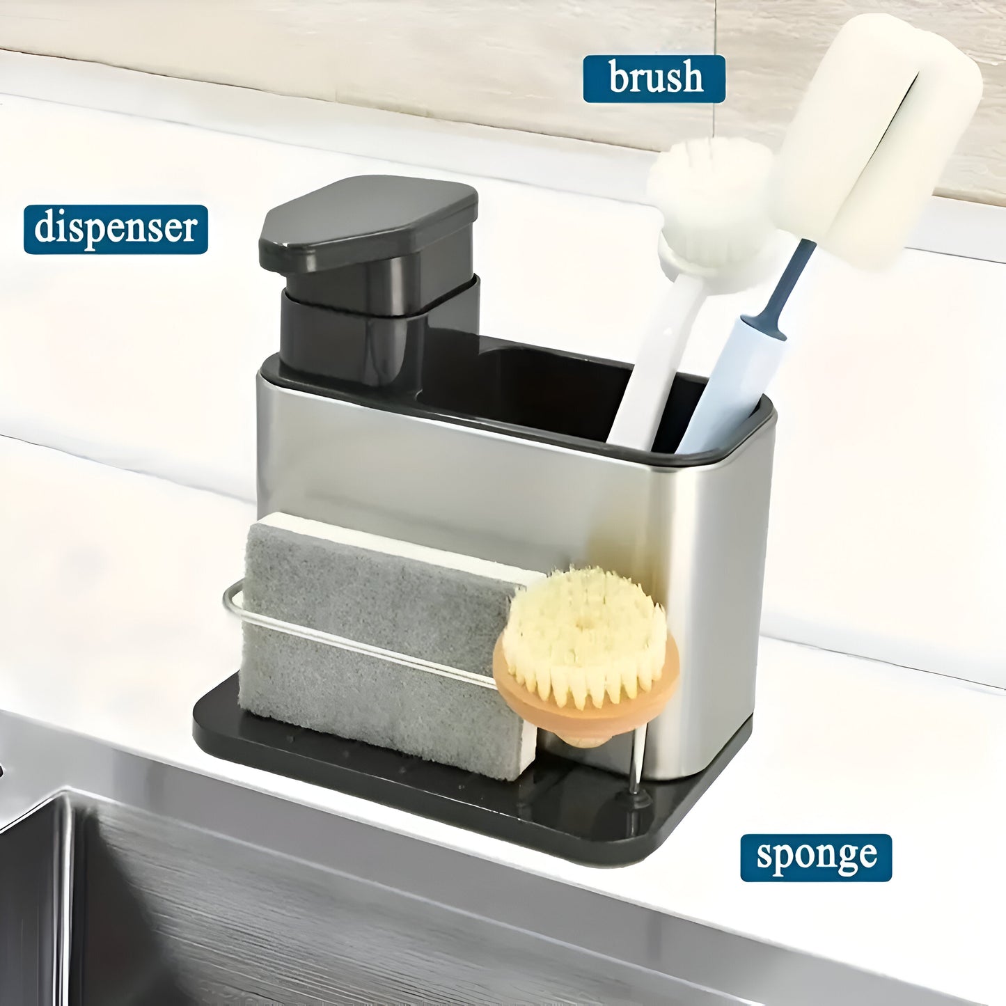 3-in-1 Kitchen Organizer Rack with Soap Dispenser