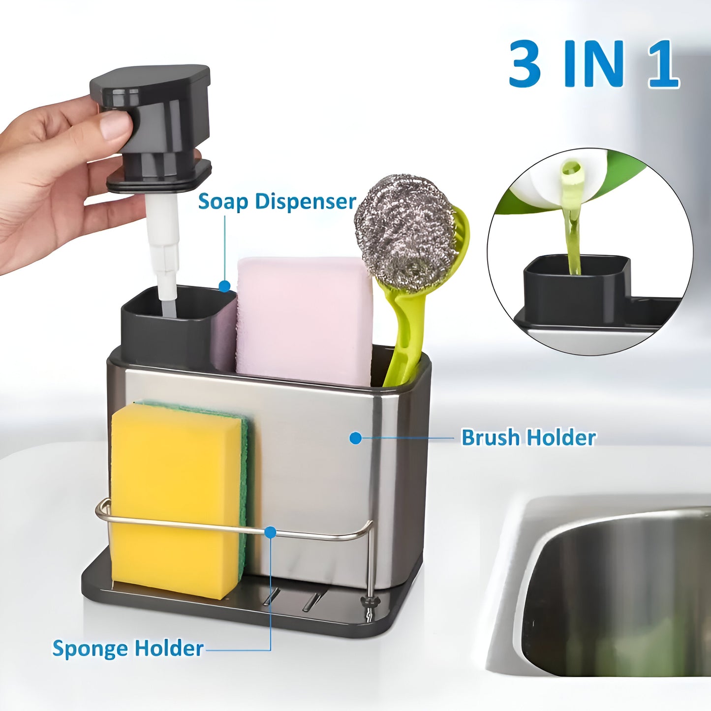 3-in-1 Kitchen Organizer Rack with Soap Dispenser